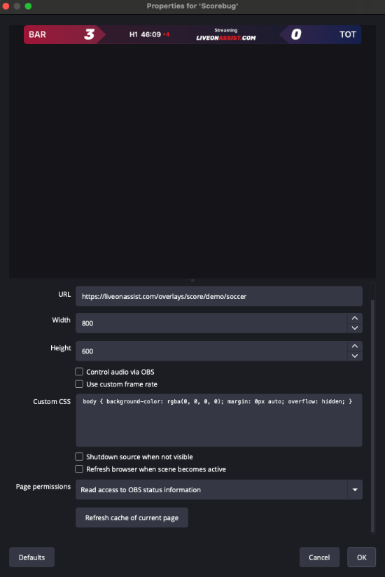 OBS Browser Source Configuration